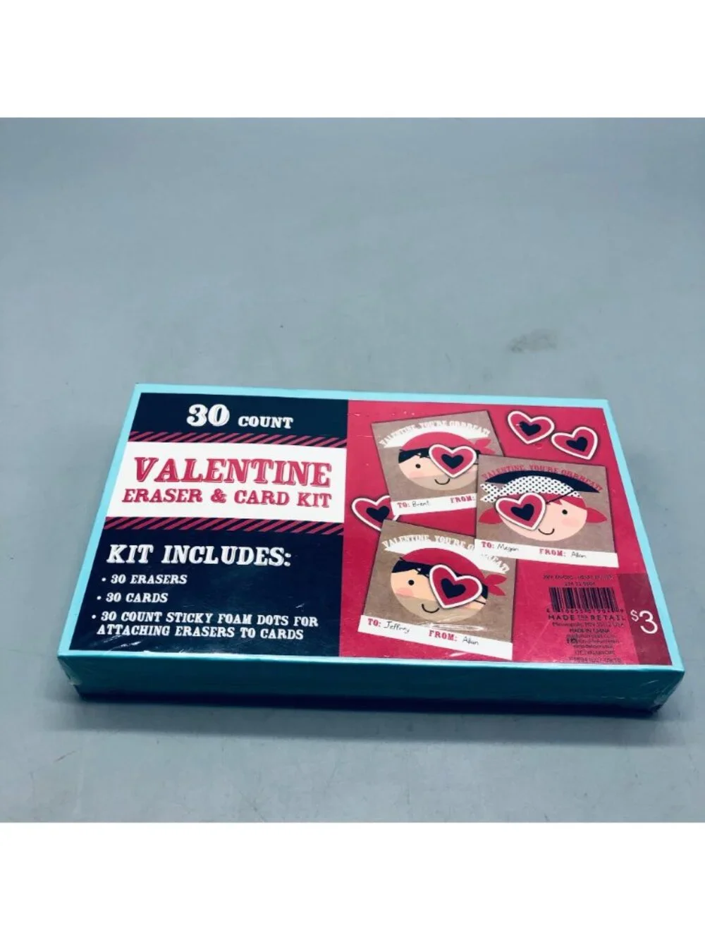 Valentine eraser card kit includes 30 erasers 30 cards 30 count sticky READ NEW